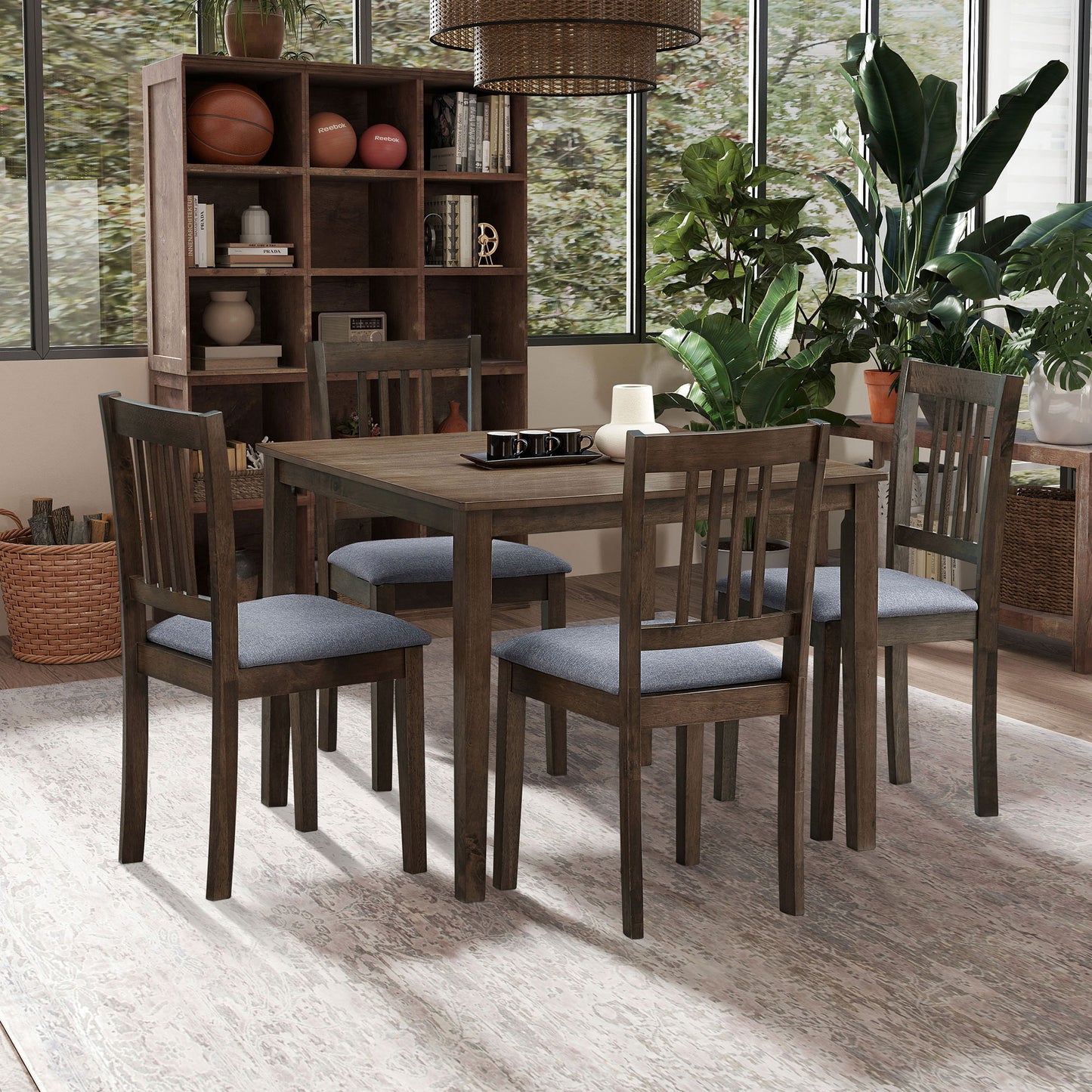 Square Wooden Kitchen Table Set: Mid - Century Design, Upholstered Dining Chairs