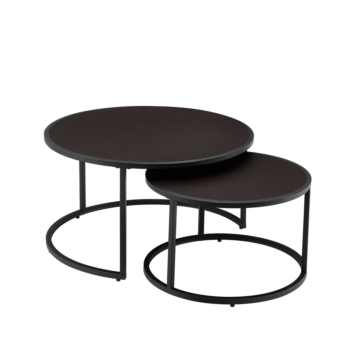 Modern Faux Leather Nesting Round Coffee Table with Black Metal Base – Accent Tea Table for Living Room