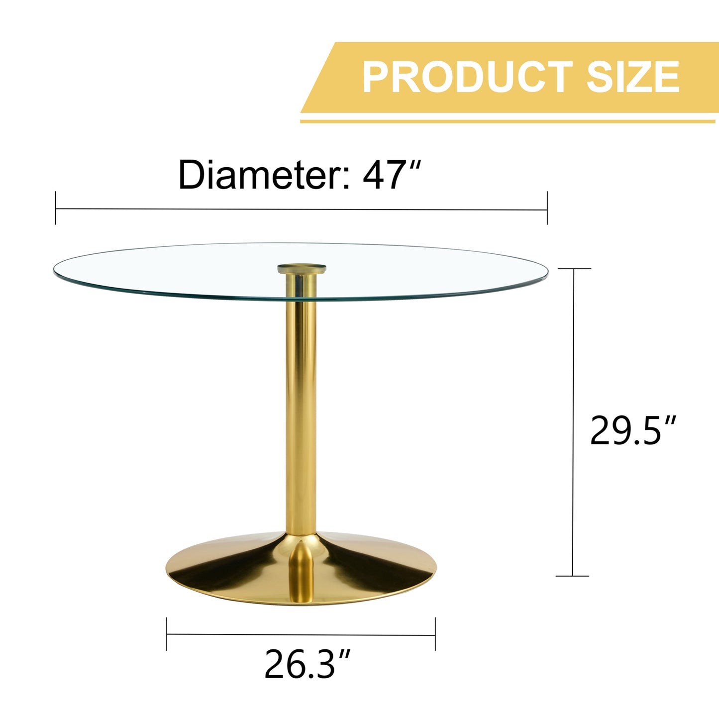 Modern Minimalist Round Dining Table - Gold Metal Legs, Diameter Glass Top for Multiple Rooms