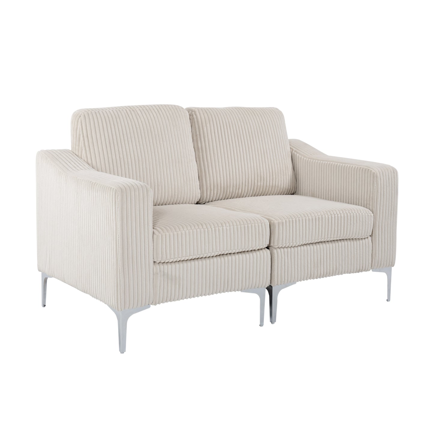 Lounge Sofa with Armrests & Modular Sectional Two-Seater Sofa | Soft Corduroy, Pocket Spring + Sinuous Spring, Easy Assembly – Beige/Gray