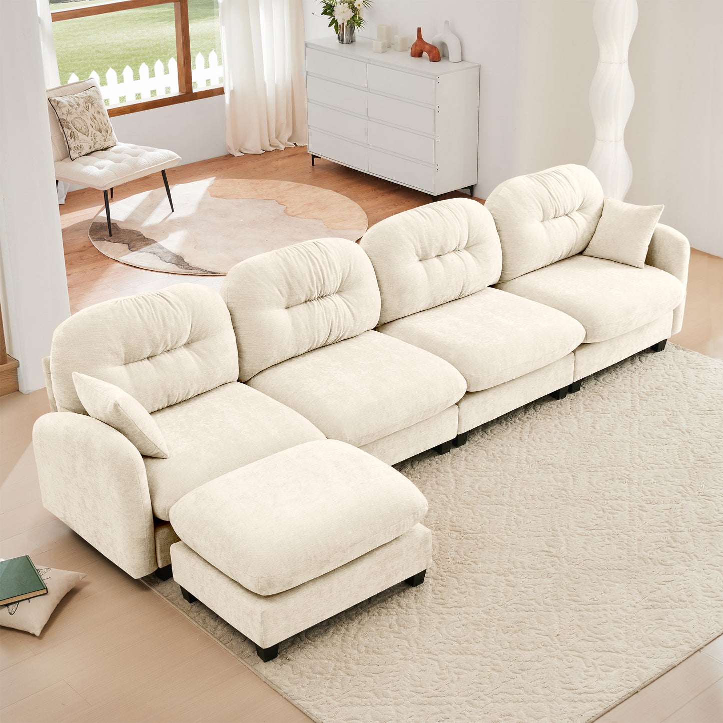 Modular Sectional Couch Chenille Fabric High-Density Foam 2-4 Seats ottoman Optional