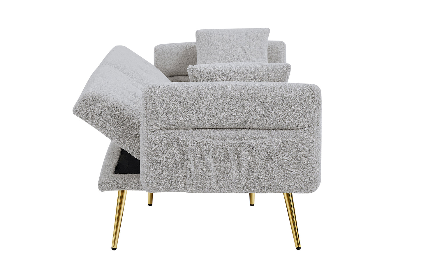 Folding Sleeper Sofa Bed with Foldable Armrest, Adjustable Backrest &amp; Golden Metal Legs – 3-in-1 Futon Loveseat for Living Room (Grey/Dark Blue)