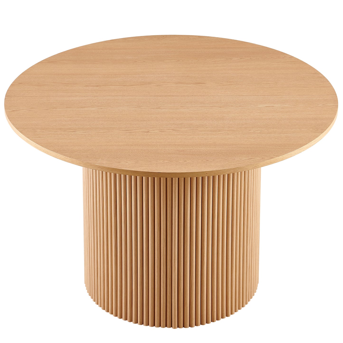 Round Dining Tables with Wood Strip Base Wood Veneer Tabletop 4 Colors