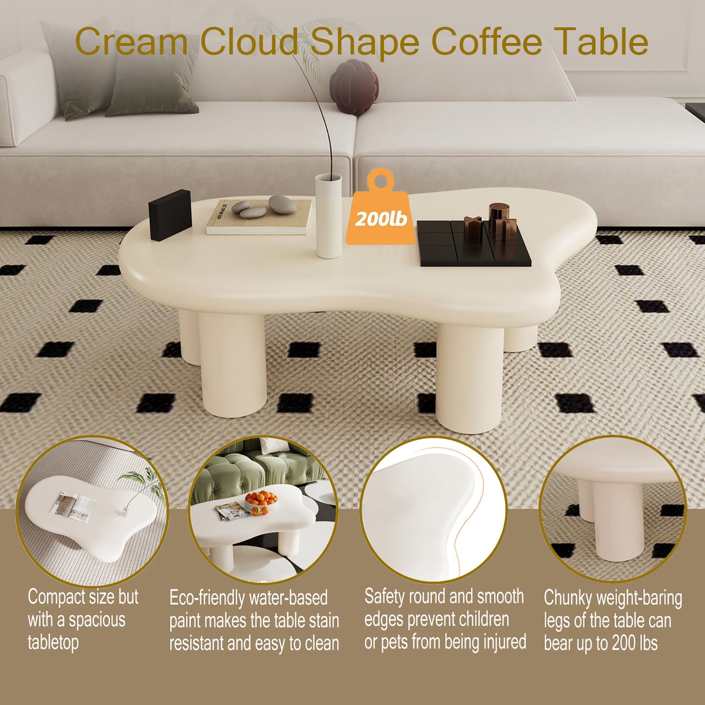 40 Inch Cloud Shaped Coffee Table