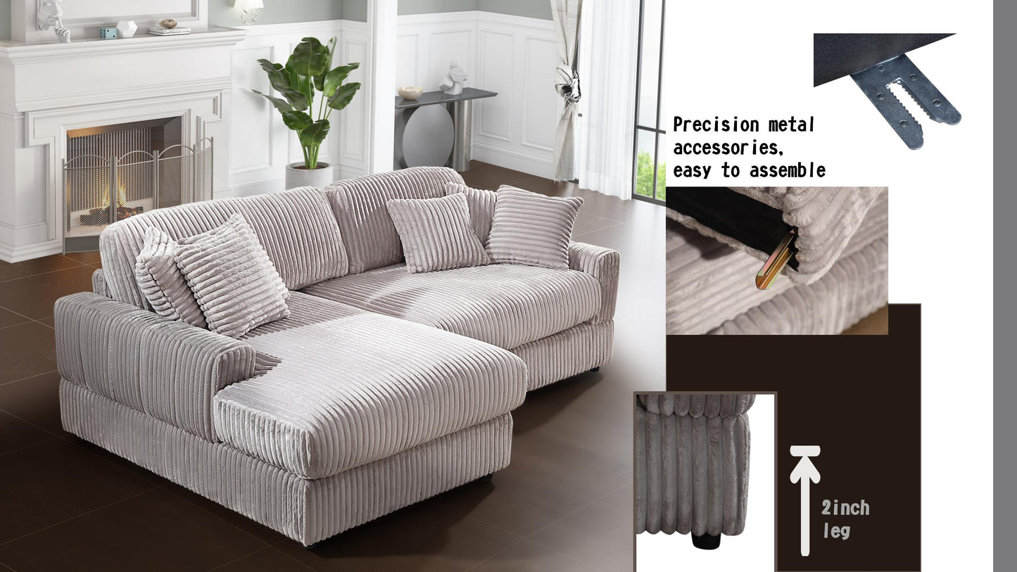 Corner Sleeper Sofa with 6 Pillows: Modern Corduroy, Deep Seat for American Living Rooms