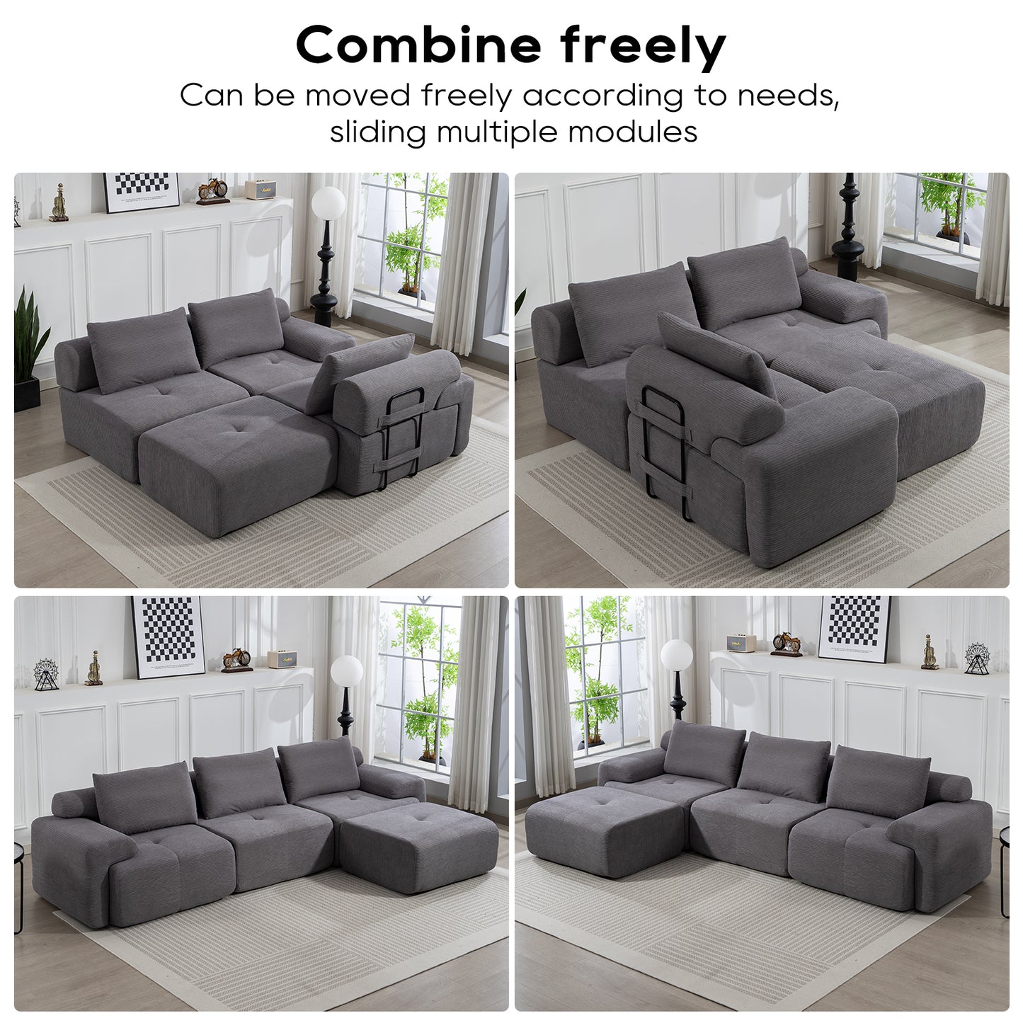 L-Shaped Sectional Sofa Bed – No Assembly, Memory Foam, Steel Frame (Grey/Green)