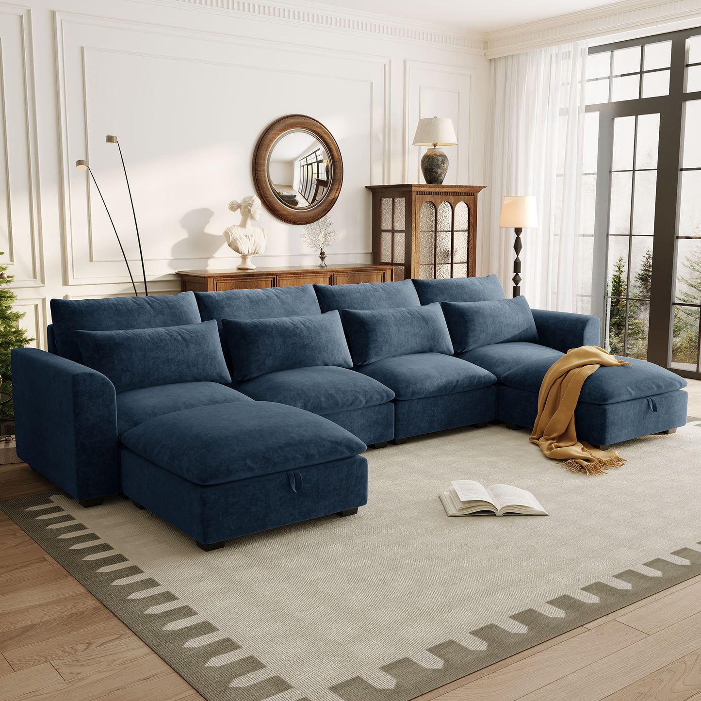 132"U - shaped Freely Transformable Modular Corner Sofa with 2 Ottomans: Ideal for Living Rooms