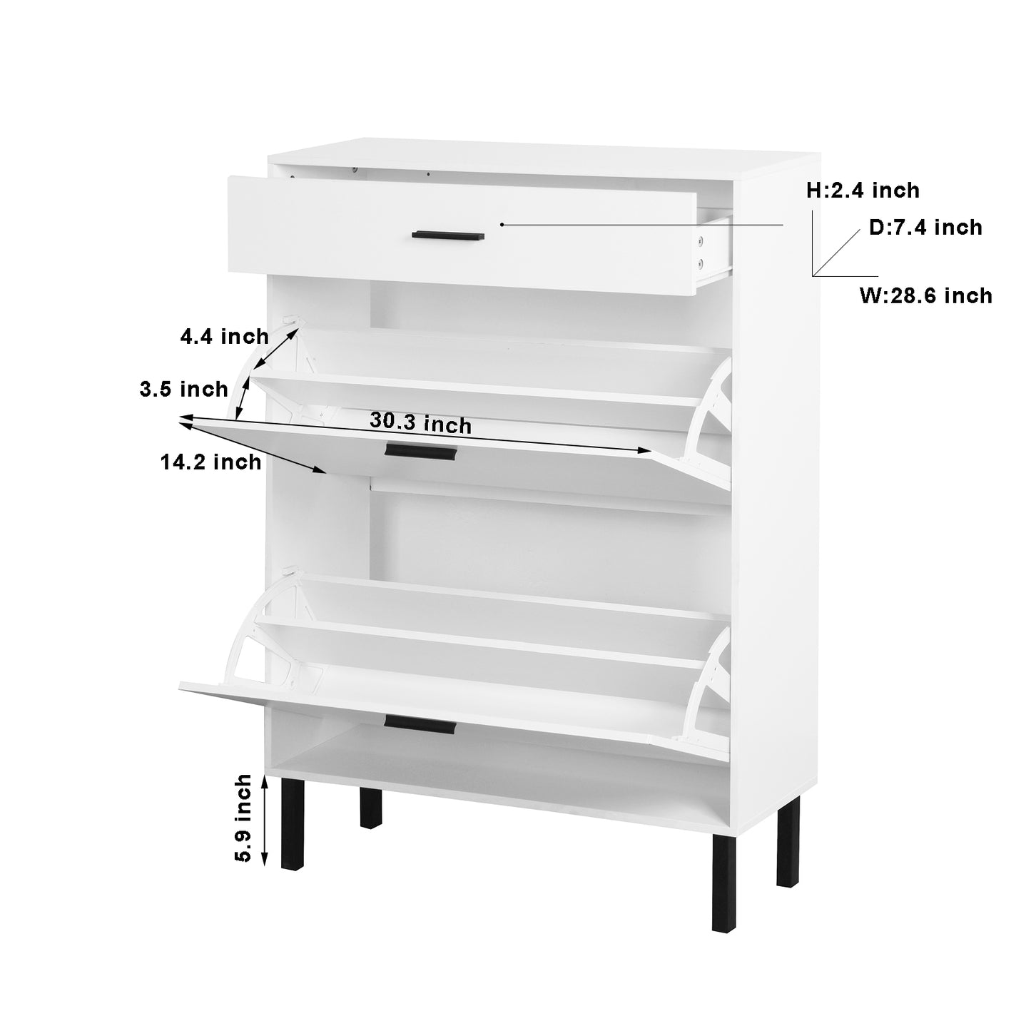 Shoe Cabinet, Freestanding Shoe Rack Storage Organizer with Drawers & Metal Legs