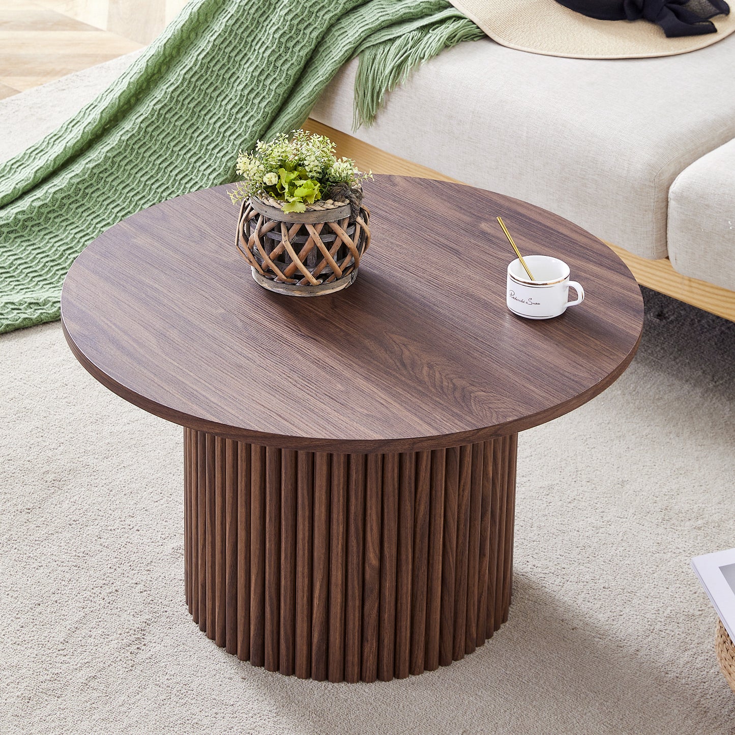 Modern Circular Coffee Table in MDF with 27.5 - Inch Diameter and Cylindrical Legs: A Home Decor Focal Point