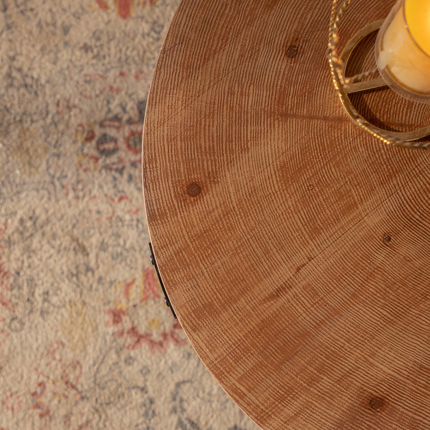 Round two-ply Coffee Table Handcrafted Relief Sturdy Pedestal Wooden