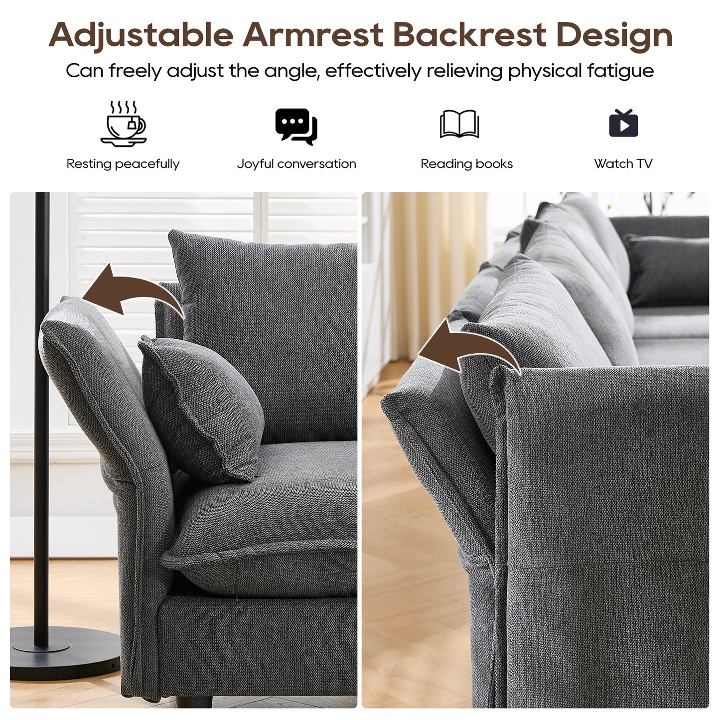 Modular L - Shaped Sectional Sofa for Living Room: 4 - Seater with Movable Ottoman 2 Colors