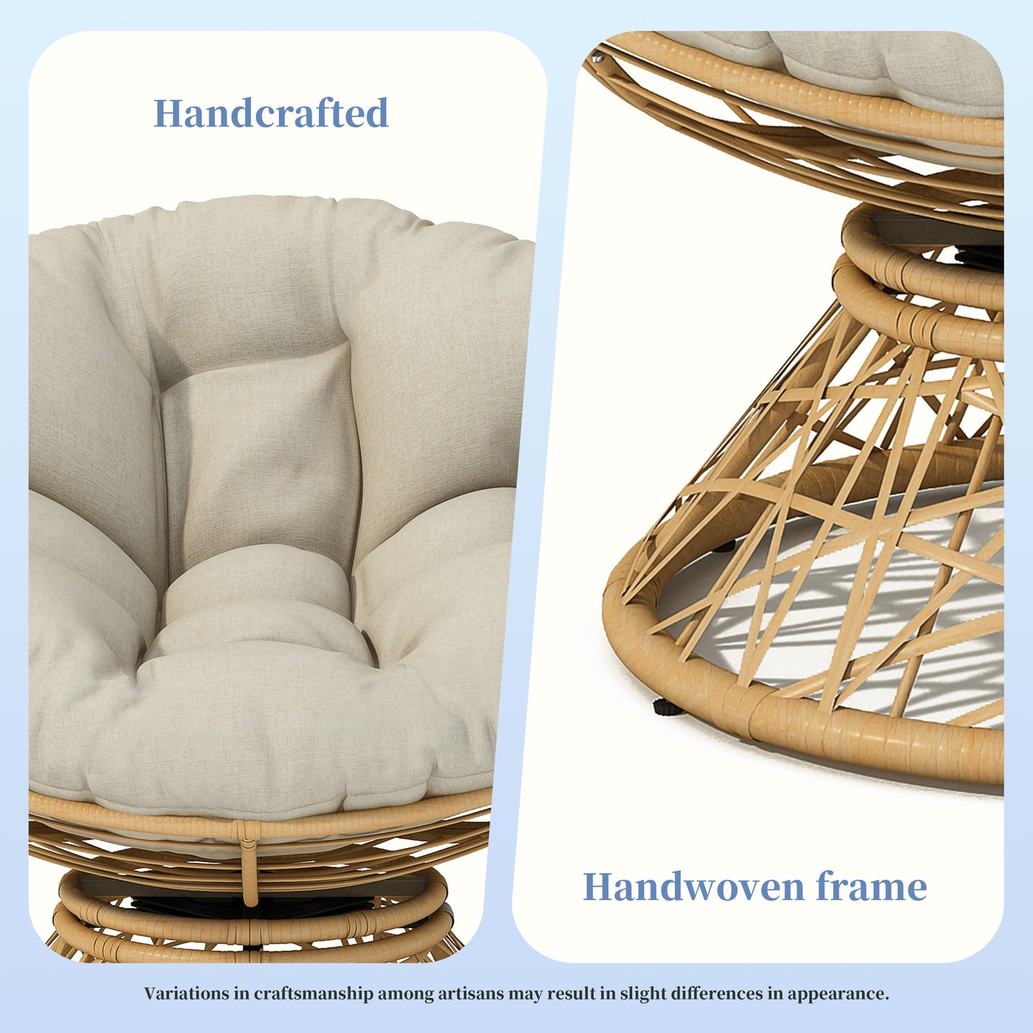 360 Degree Swivel Ergonomic Wicker Chair with Cloud Thick Density Fabric Cushion
