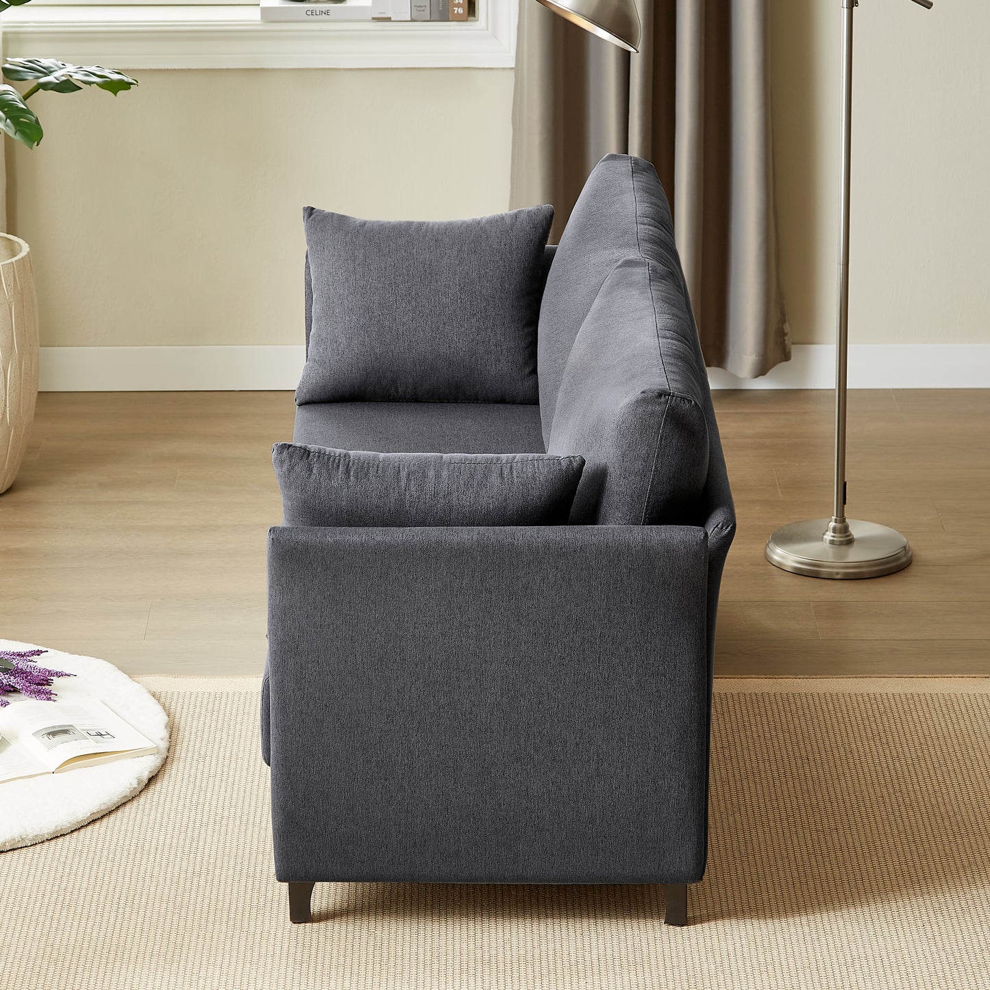 Linen - Upholstered 3 - Seater Modern Sofa: Detachable, Metal Frame for Various Spaces