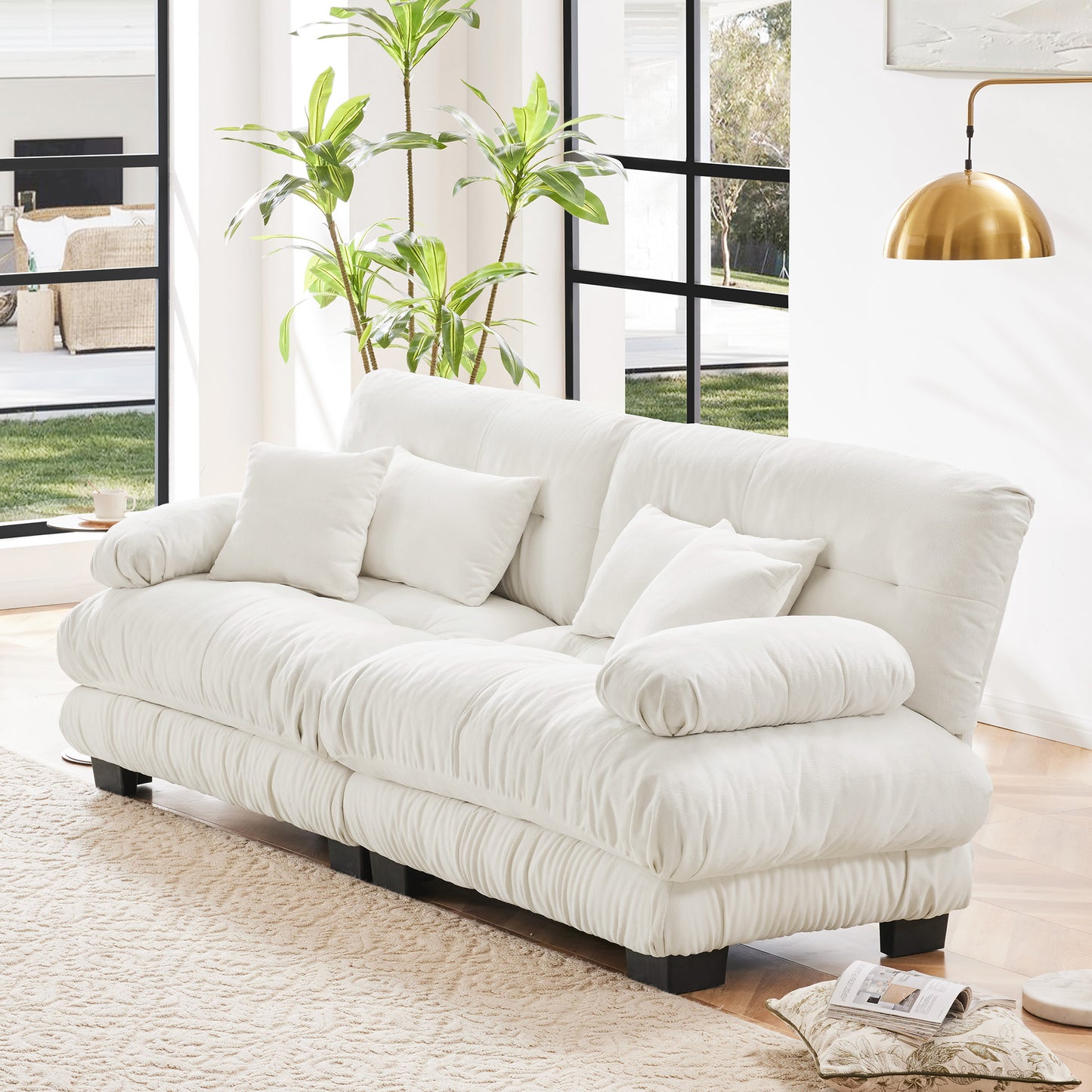 Chenille Cloud Couch: 2 - 4 Seater L - Shape Sofa for Living Room with Pillows