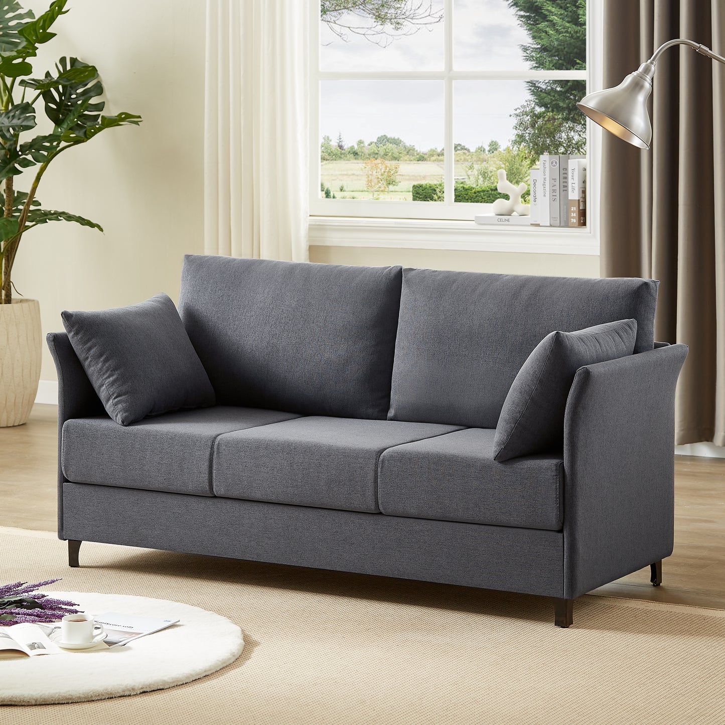 Linen - Upholstered 3 - Seater Modern Sofa: Detachable, Metal Frame for Various Spaces