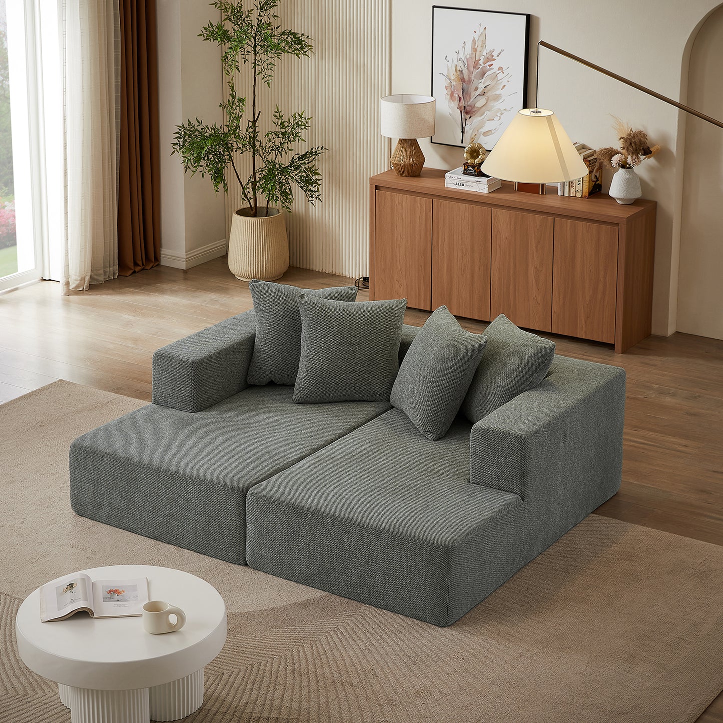 Sectional Sofa– Modern Upholstered Chaise with Plush Seating, Fixed Cushions, and Versatile