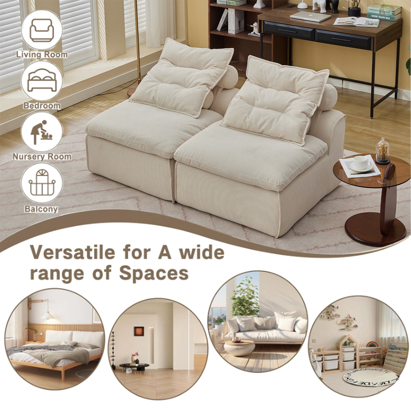 Modular Sofa,No Armrests,At will DIY,Soft Corduroy Fabric,Neck Pillow-Back Lounge Sofa Chair