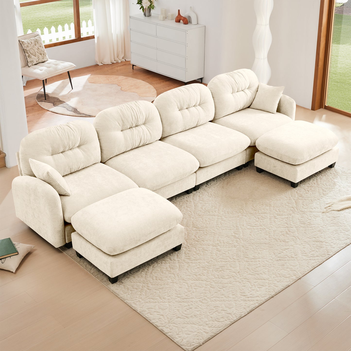 Modular Sectional Couch Chenille Fabric High-Density Foam 2-4 Seats ottoman Optional