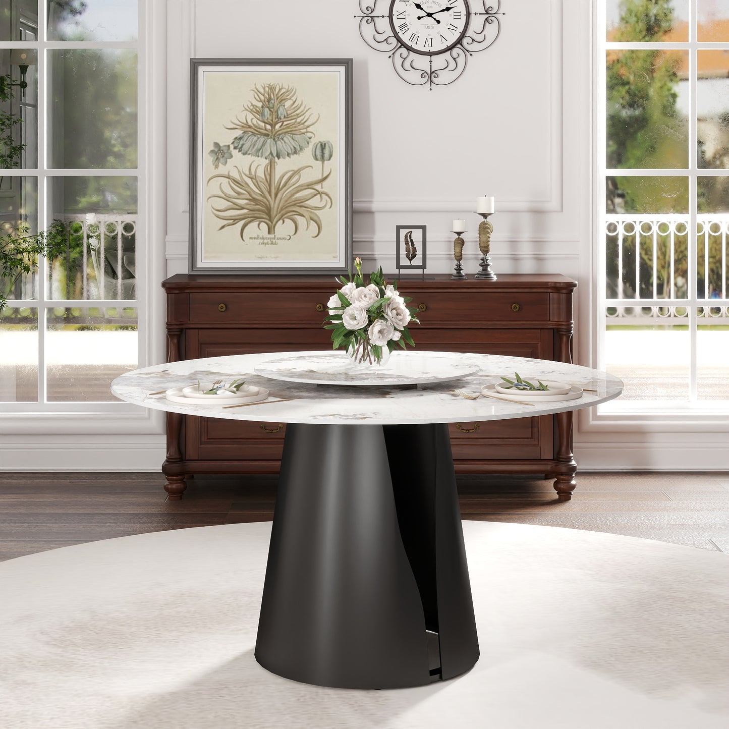 53-Inch Round Marble Top Dining Table(Dining Table Only)