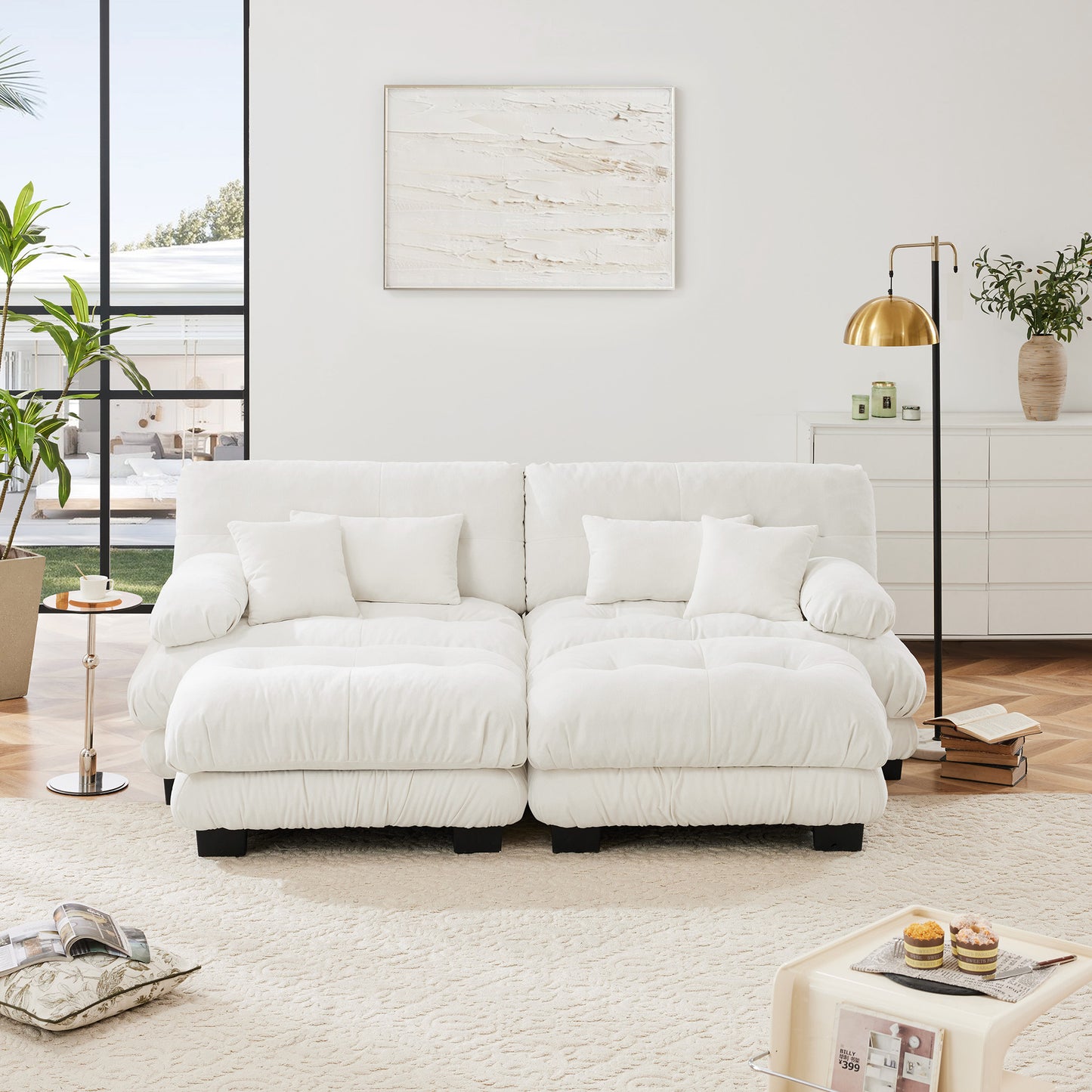 Chenille Cloud Couch: 2 - 4 Seater L - Shape Sofa for Living Room with Pillows