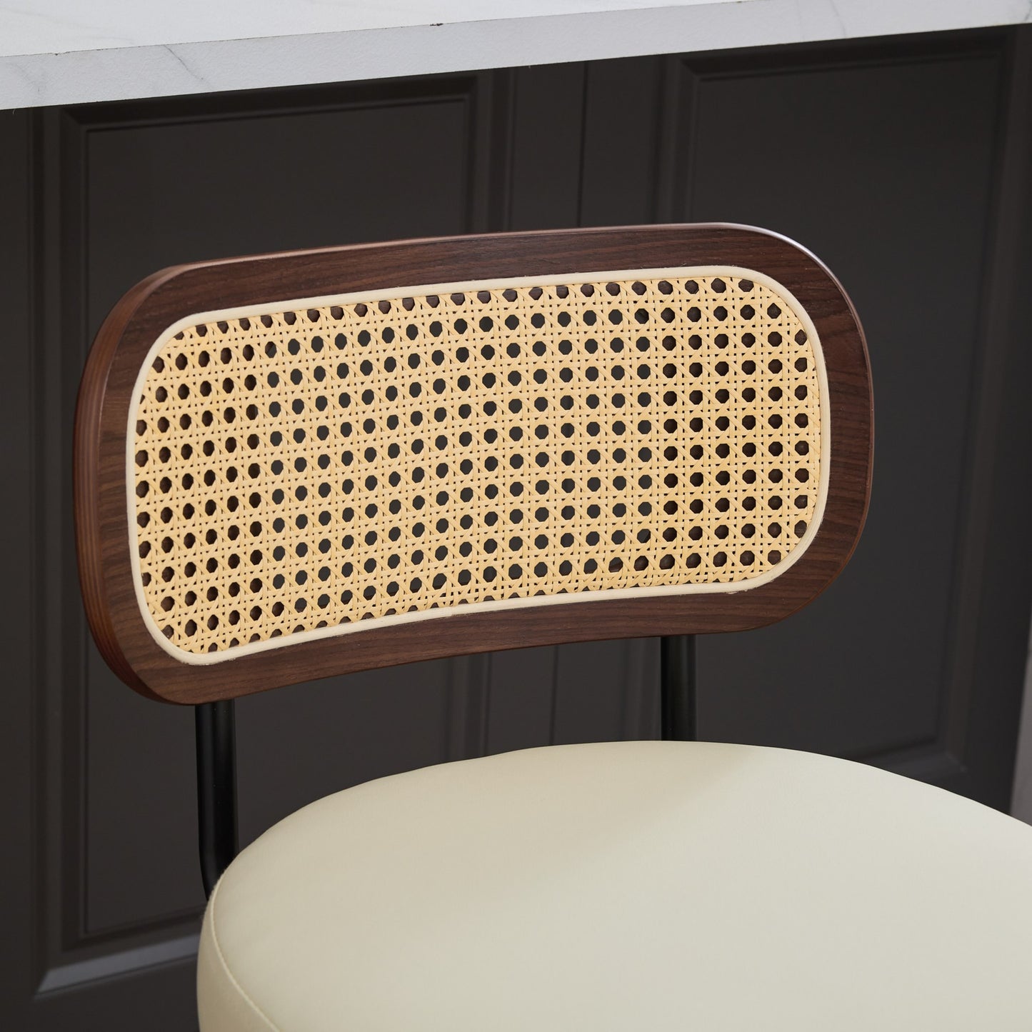 Counter Height Bar Stools with Cane Back, Upholstered Seat Swivel Counter Stools for Island/Kitchen/Counter/Bar