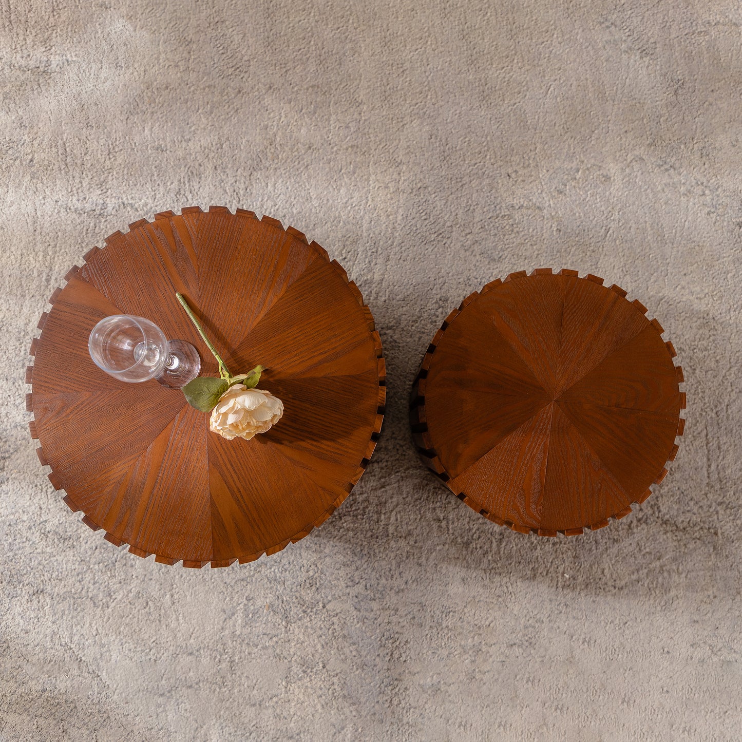 Round Wood Coffee Table for Living Room for Small Space Apartment and No Need Assembly