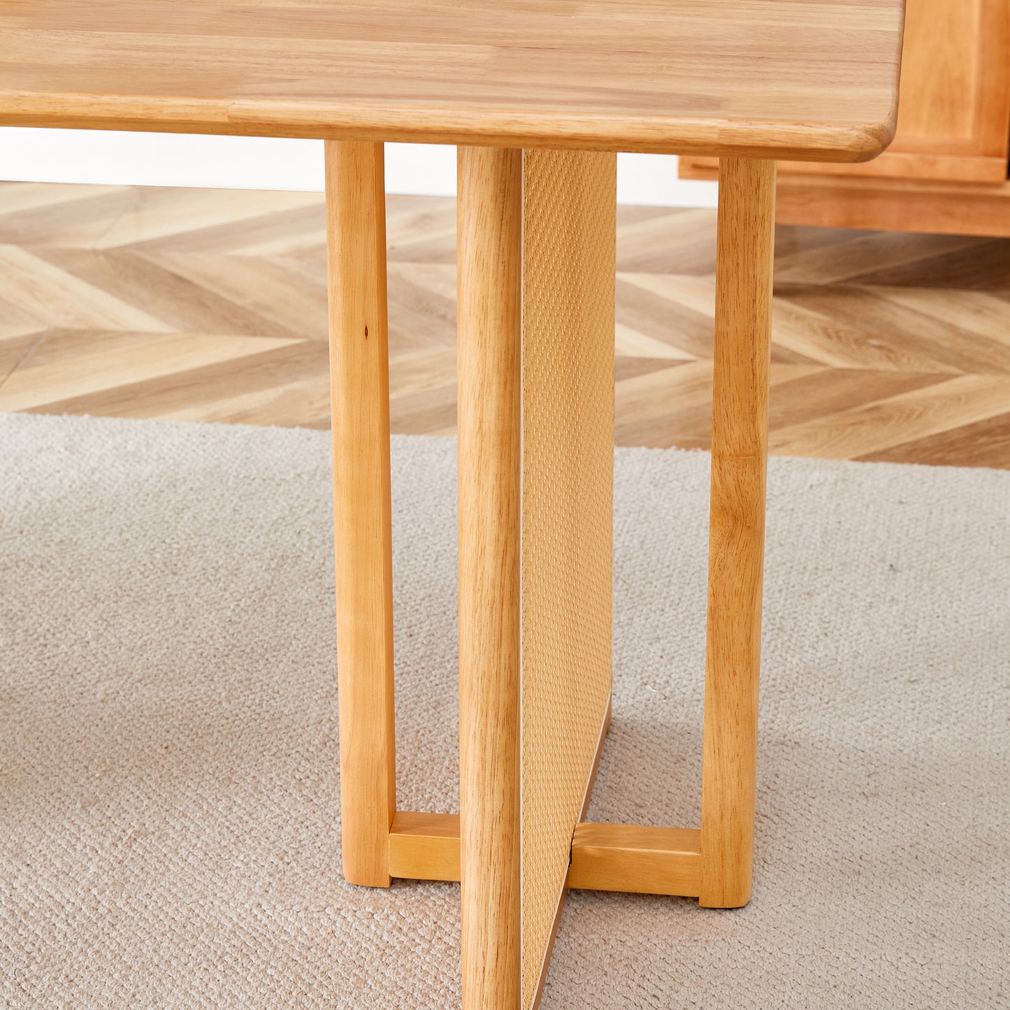 Ancient Style Solid Wood Dining Table Set: Imitation Rattan Legs, 4 - 6 Rubberwood Chairs