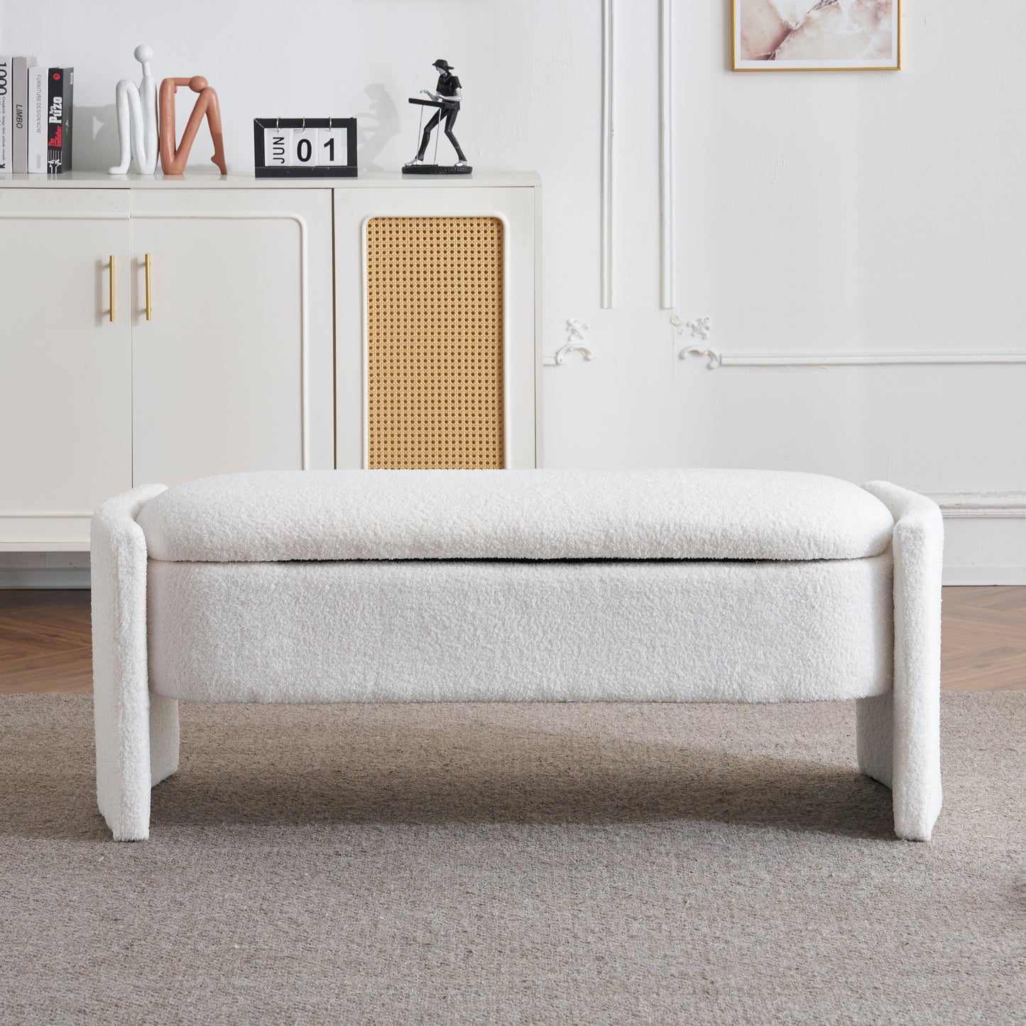 Storage Ottoman Bench of boucle material End of Bed Stool