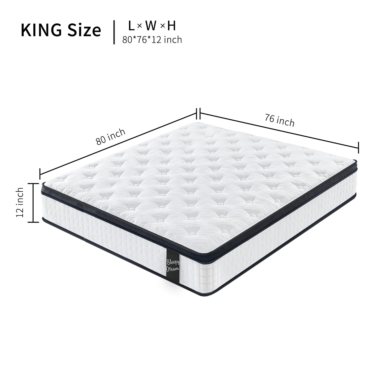 12 Inch Hybrid Mattress Individual Pocket Spring and 7-Zoned Memory Foam 3 Sizes