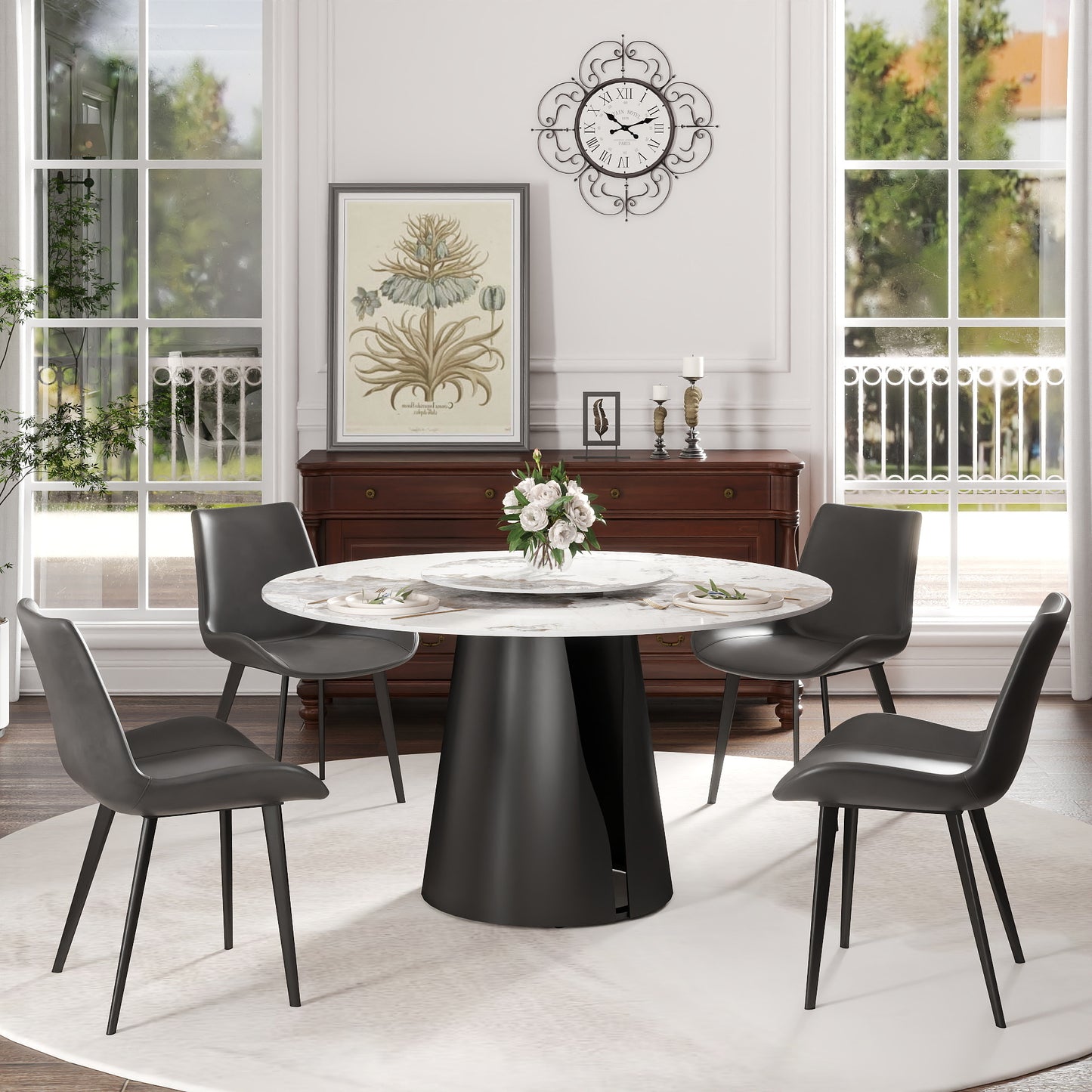 53-Inch Round Marble Top Dining Table(Dining Table Only)