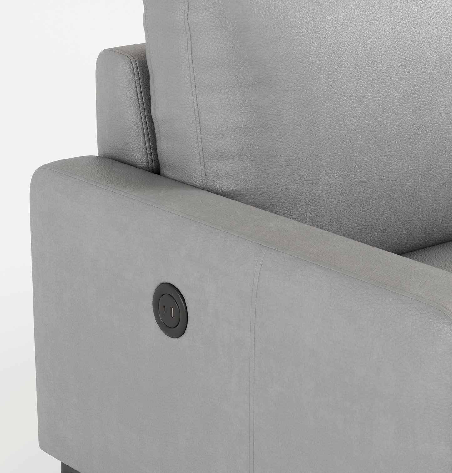 77 - inch Gray Luxury Genuine Leather - Match Sofa: USB & Type - C Charger, 3 - Seater for Living & Office