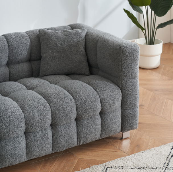 Teddy Fleece Sofa for Living Room or Bedroom, Including Two Throw Pillows & Sturdy Hardware Foot Support