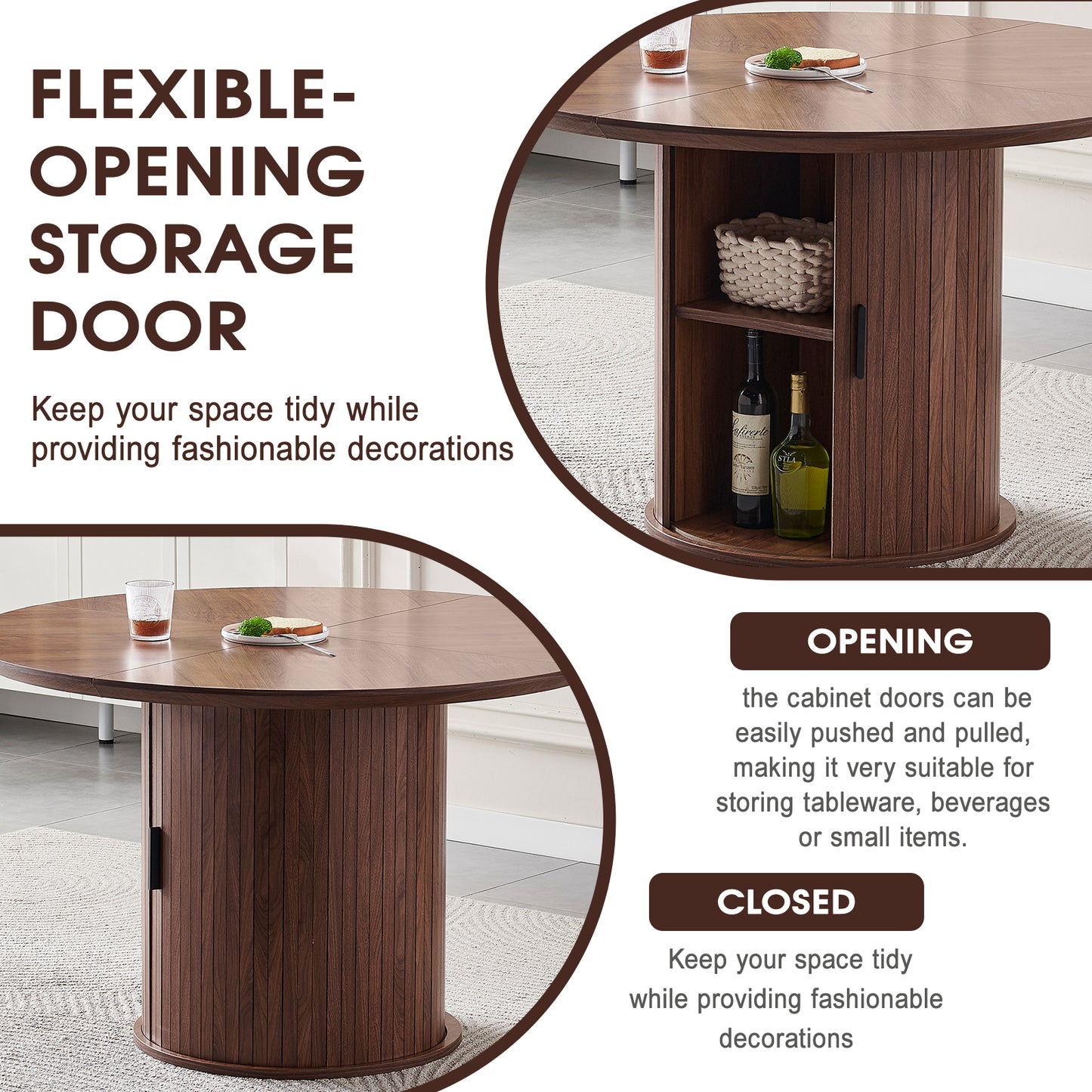 Round Dining Table with Two Layers of Storage Shelves