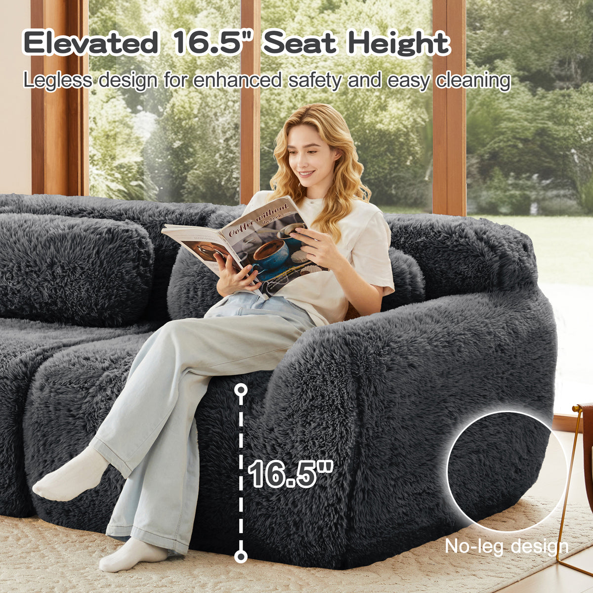 2-4 Seat Soft  Fluffy Plush Boneless Sofa – Modular Sectional with Throw Pillows, 32D High-Density Sponge, No Assembly, Anti-Slip Buckle Connection
