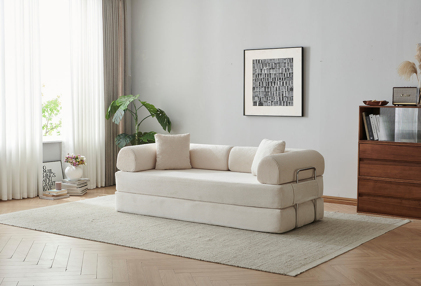 Convertible Floor Sofa Bed – Pillow Back Support, Armrest Loveseat, Boneless Couch Sleeper