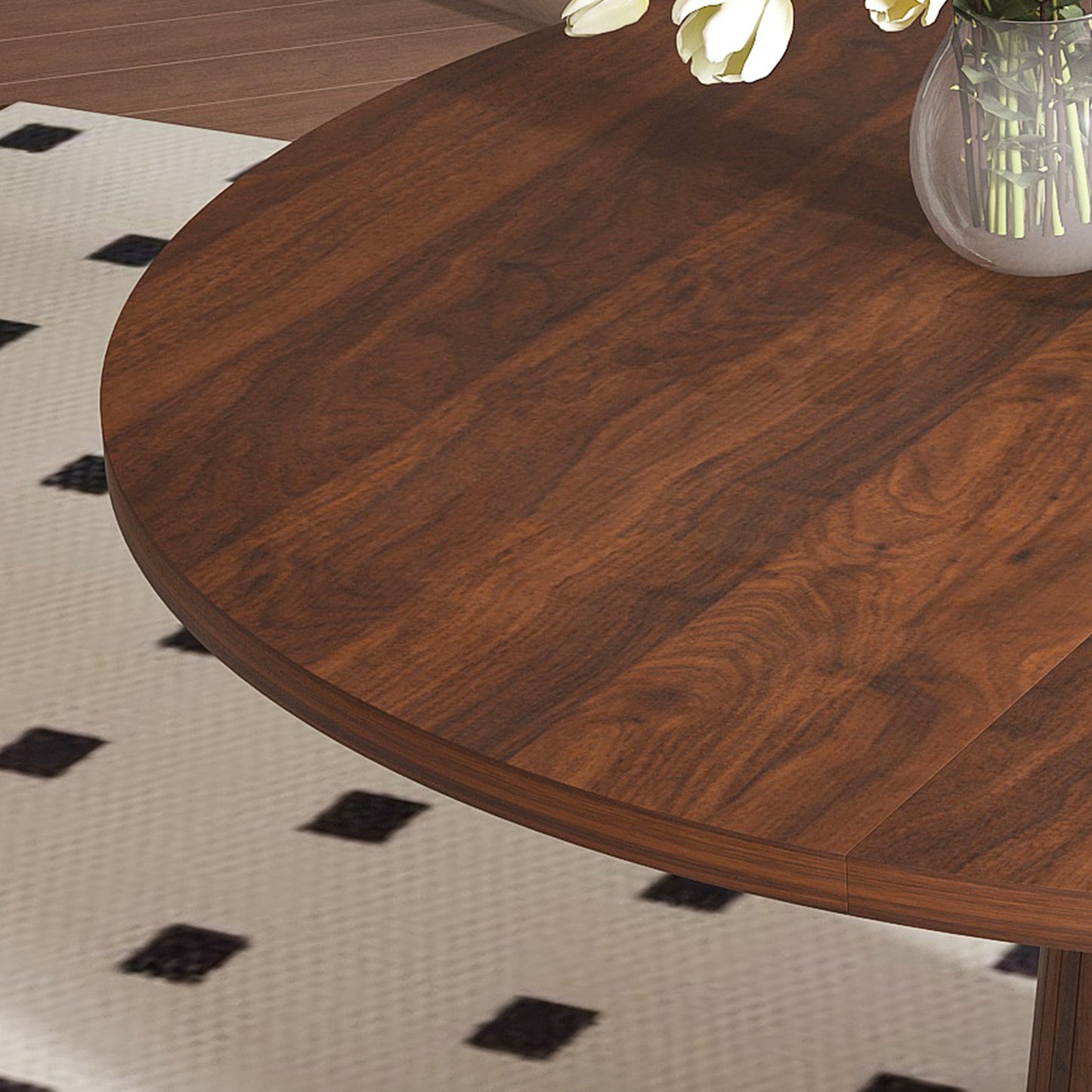 Round MDF Dining Table Modern Farmhouse Kitchen Table with Wood Strip Base