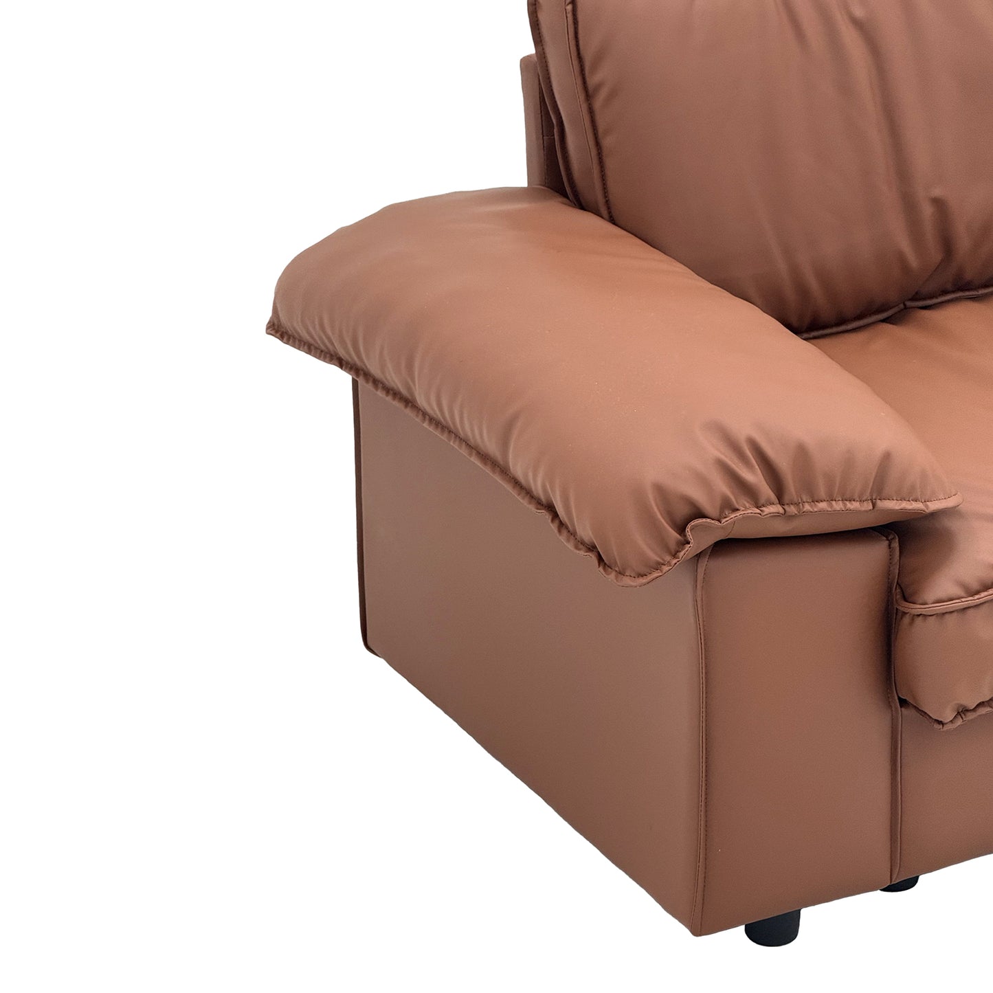 Brown Faux Leather Storage Sofa, 2-Seater Couch with Hidden Compartment for Small Spaces