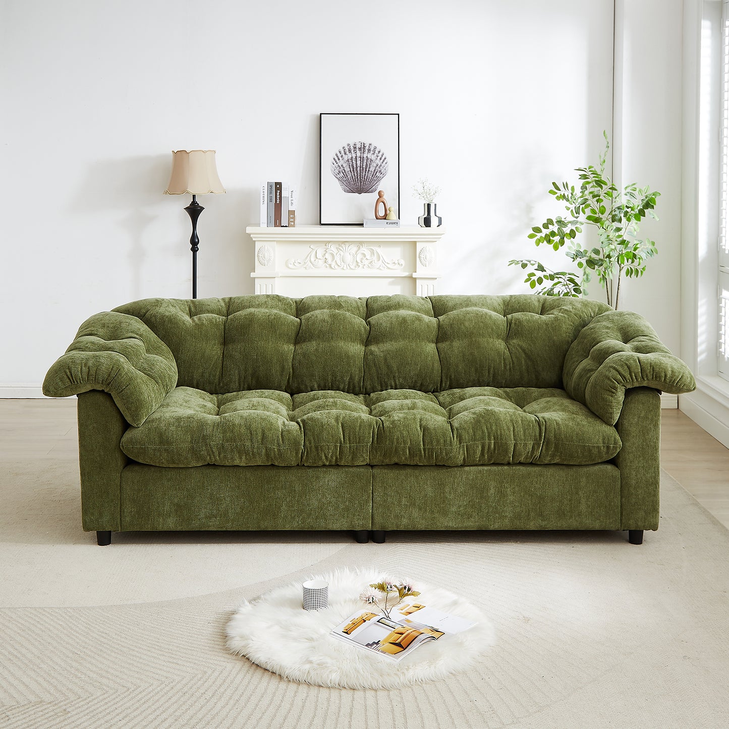 Chenille Modern Comfort Deep Seat Sofa, Upholstered Fluffy Cloud Sofa