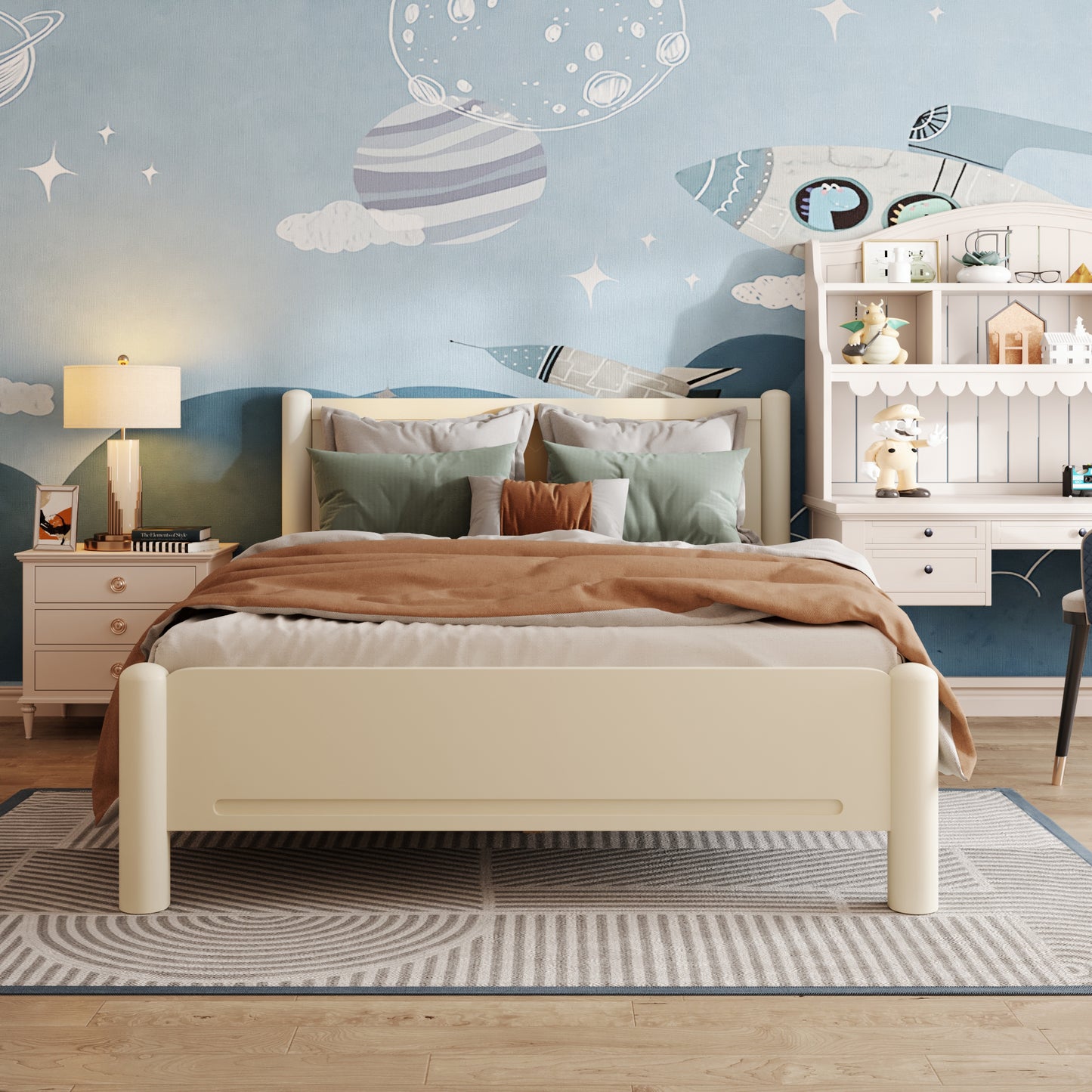 Wood Platform Bed with Headboard,Solid Wood Legs, Mattress Foundation with 10 Wooden Slats,No Box Spring Needed