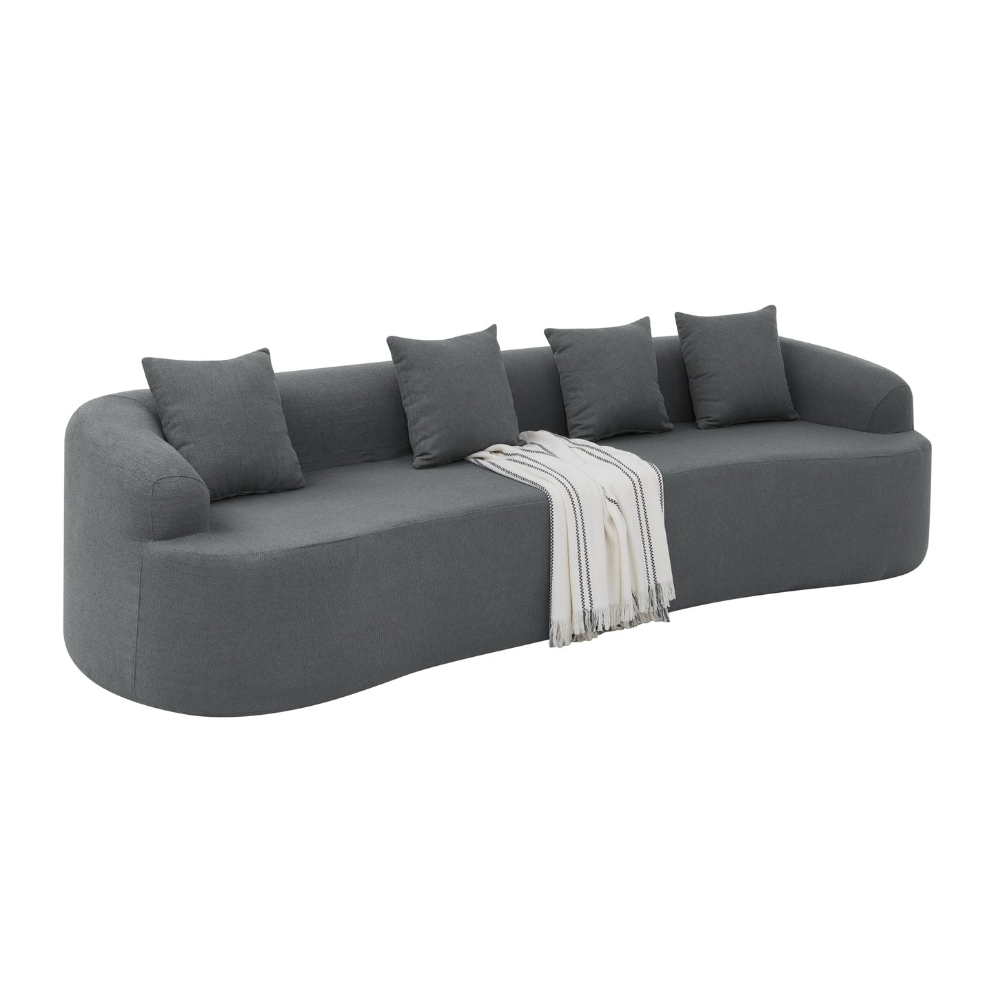 Curved Modular Sectional Sofa in Lamb's Wool Fabric, Modern Minimalist Style, Compressed (No Assembly Required)