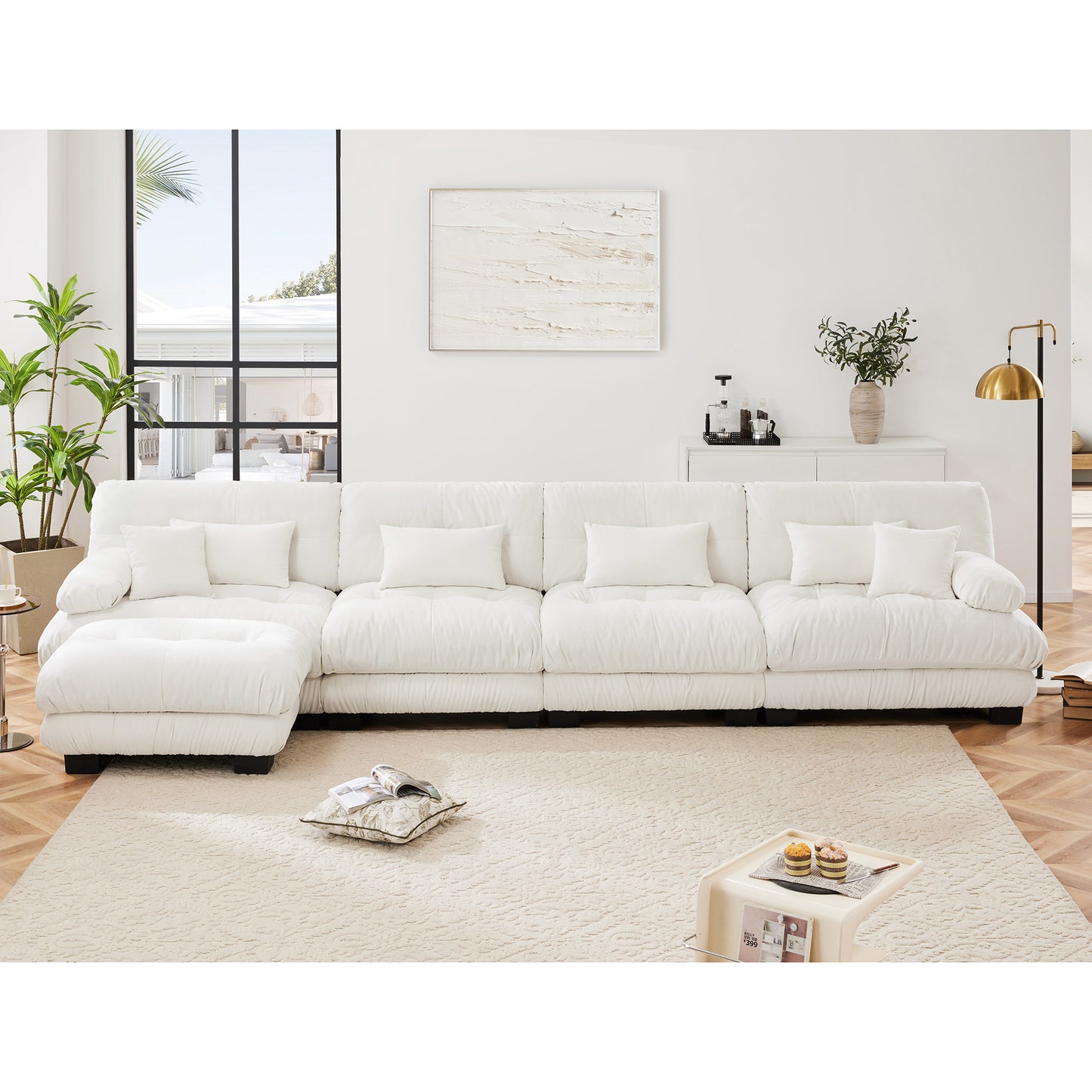 Chenille Cloud Couch: 2 - 4 Seater L - Shape Sofa for Living Room with Pillows