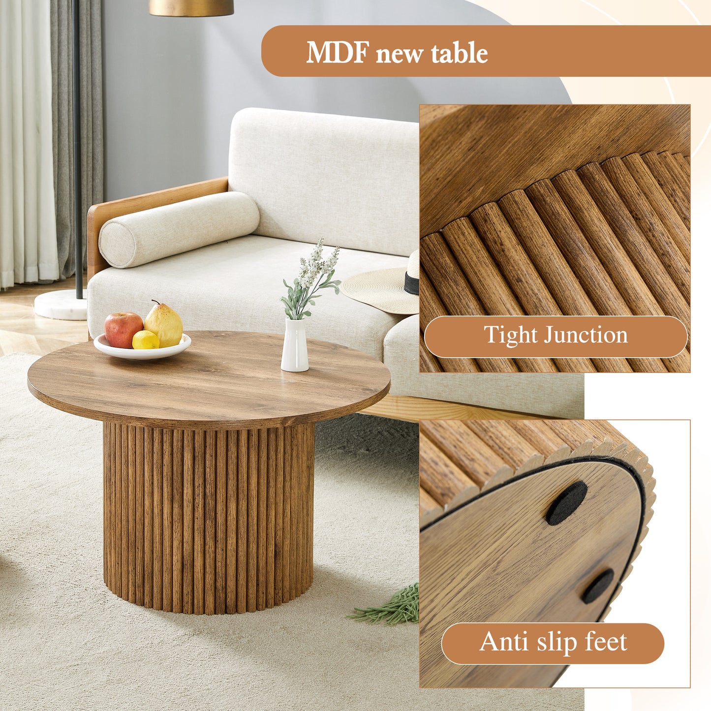 Modern Circular Coffee Table in MDF with 27.5 - Inch Diameter and Cylindrical Legs: A Home Decor Focal Point