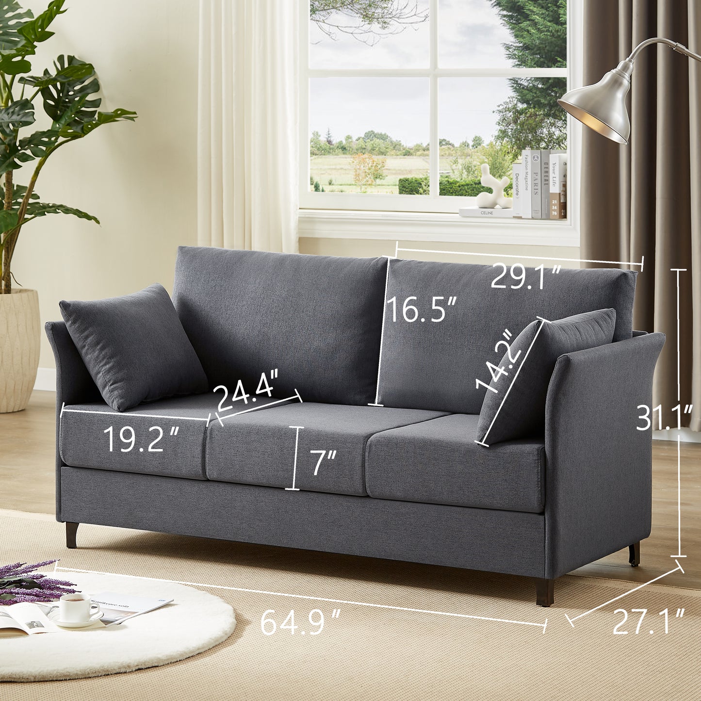 Linen - Upholstered 3 - Seater Modern Sofa: Detachable, Metal Frame for Various Spaces