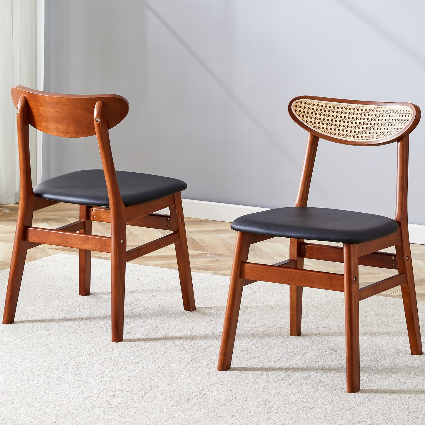 Ergonomic Solid Wood Chair: Small Curved Back, PU - Cushioned Comfort
