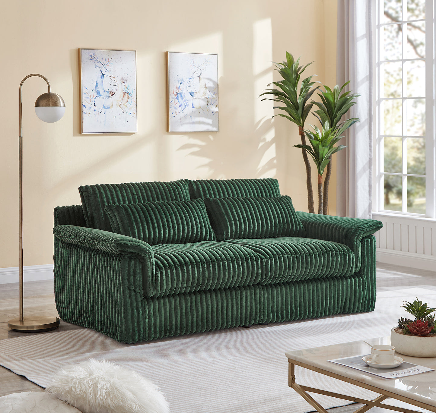 Cloud Corduroy Loveseat Sofa – Modern 2-Seater Comfy Couch for Small Spaces, Living Room, Bedroom, Apartment (Gray/Orange/Green)