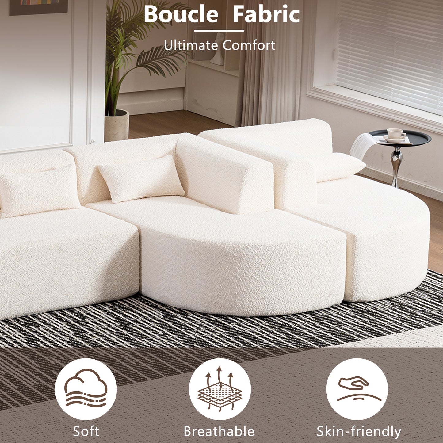 144" Upholstered Sofa: Free - combined with Two Chaise Lounges, Five Back Pillows for Living Room