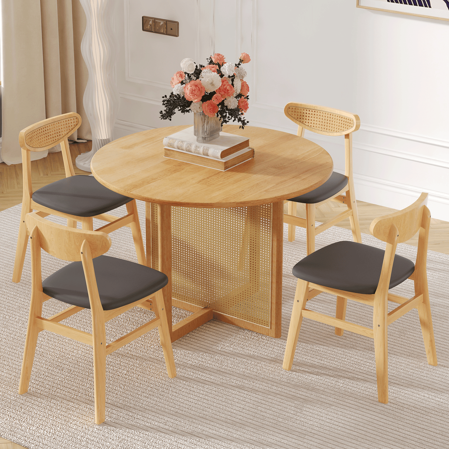 42 inch diameter solid wood round dining table,Table and chair set