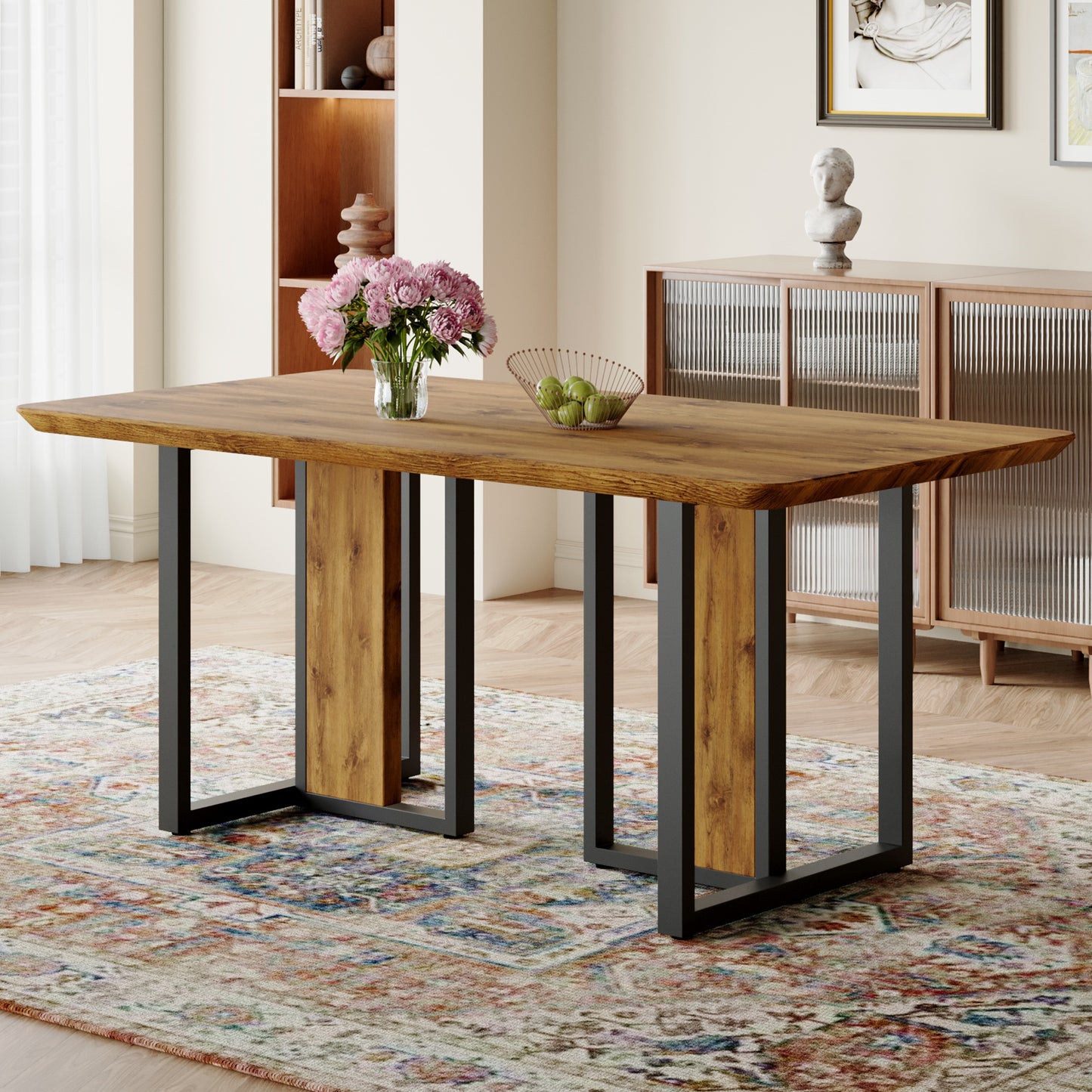 White Rectangular With a Patterned Dining Table. MDF Table and Stainless Steel Frame