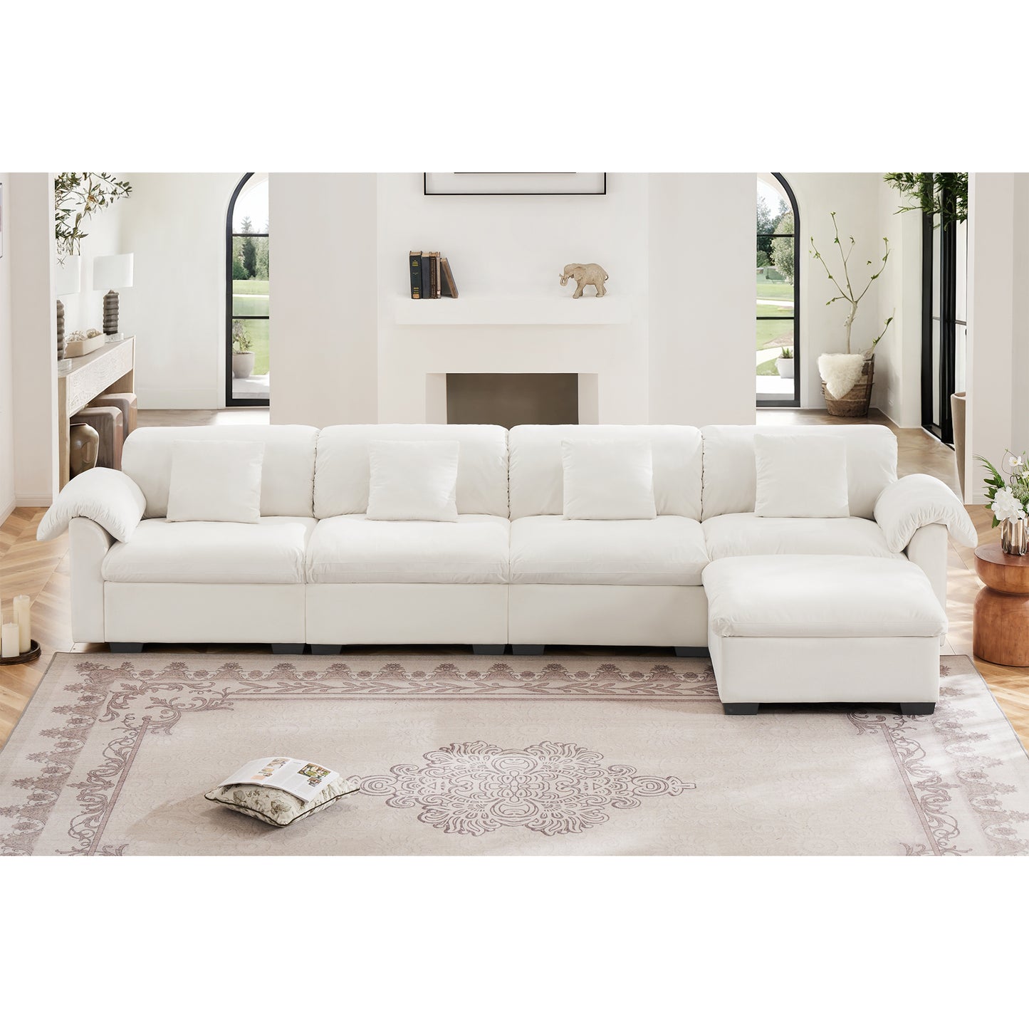 3 - 4 Seater Modular Sofa: U/L - Shape, Storage Ottomans, Velvet 2 Color