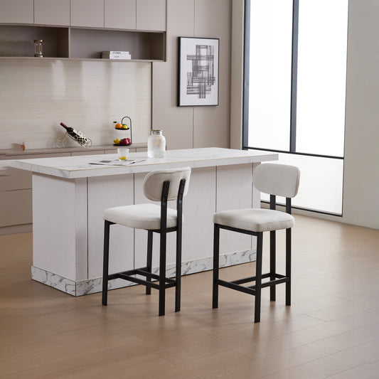 Bar Stools Wiht  Black Metal Legs Set of 2,  Modern Upholstered Fabric Counter Height Barstools